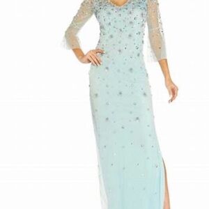 Green Embellished Gown with Bishop Sleeves and Scoop Neck